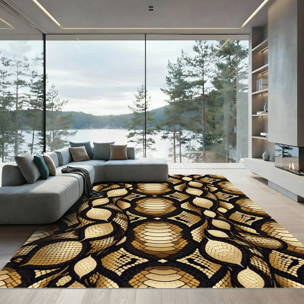 Luxurious Golden Serpent Scale Texture Rug