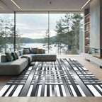 Metallic Silver Geometric Interwoven Grid Rug