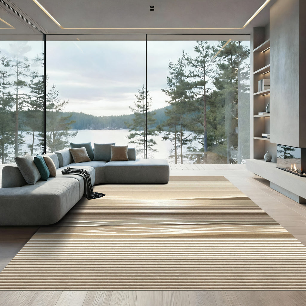Minimalist Beige Striped Landscape Horizon Rug