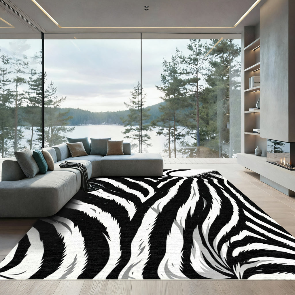 Bold Monochromatic Zebra Stripe Rug
