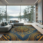 Ornate Golden Mandala Blue Textile Rug