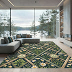 Dark Botanical Chamomile Trellis Lattice Rug