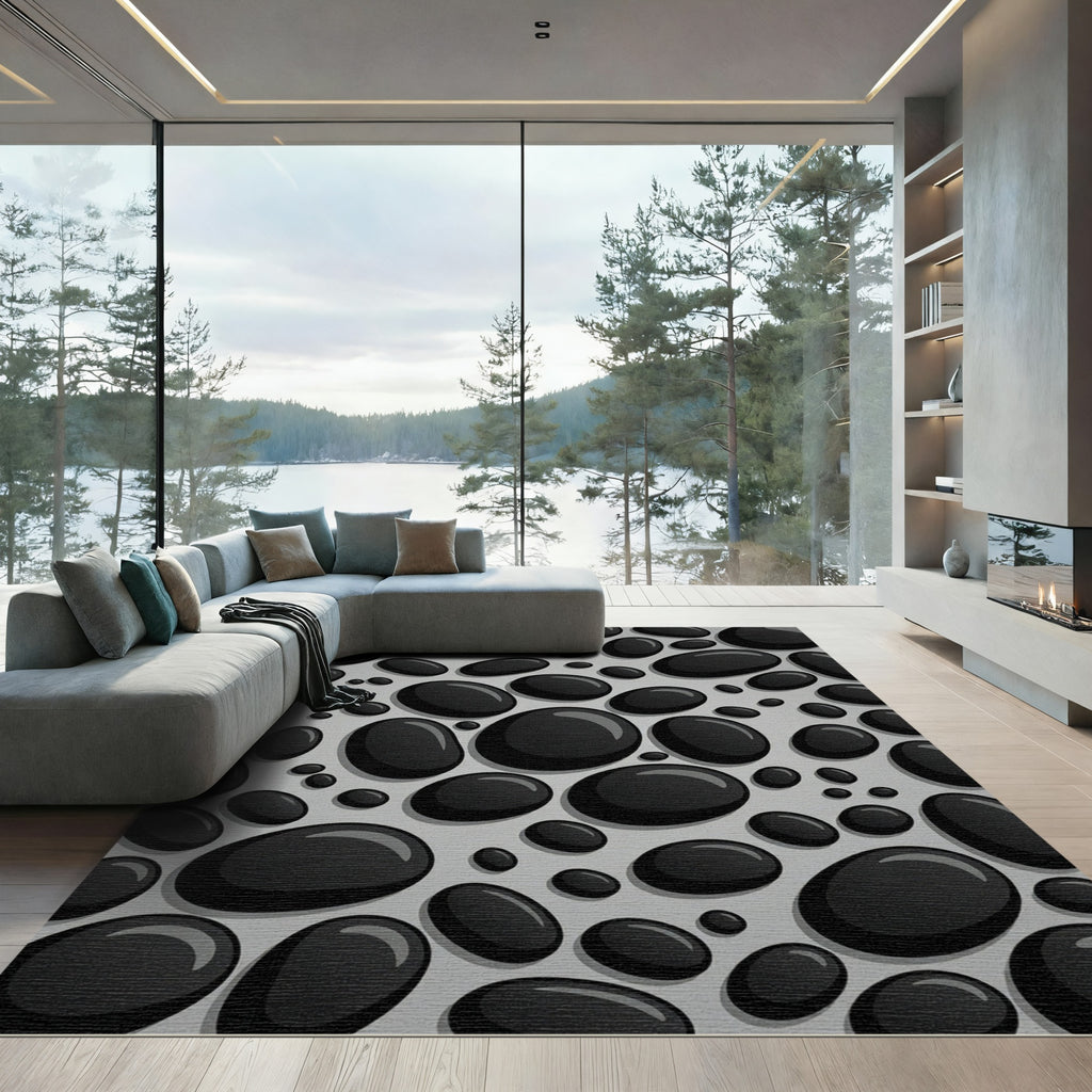 Black Pebble Scatter Composition Rug