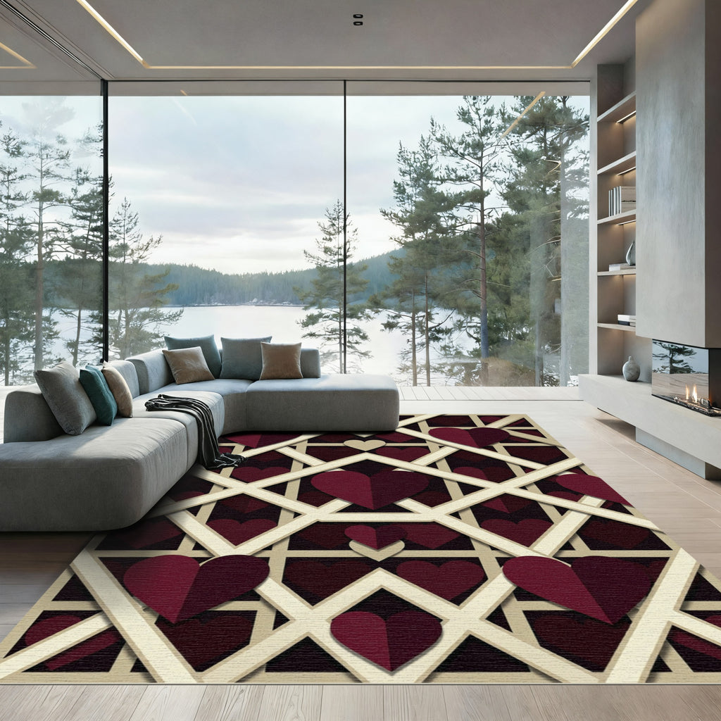 Crimson Heart Lattice Overlay Rug