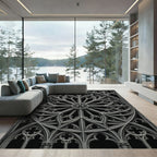 Gothic Monochrome Architectural Rose Window Rug