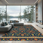 Navy Floral Lake Fish Medallion Rug