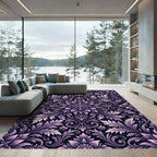 Ornate Lavender Floral Damask Swirls Rug