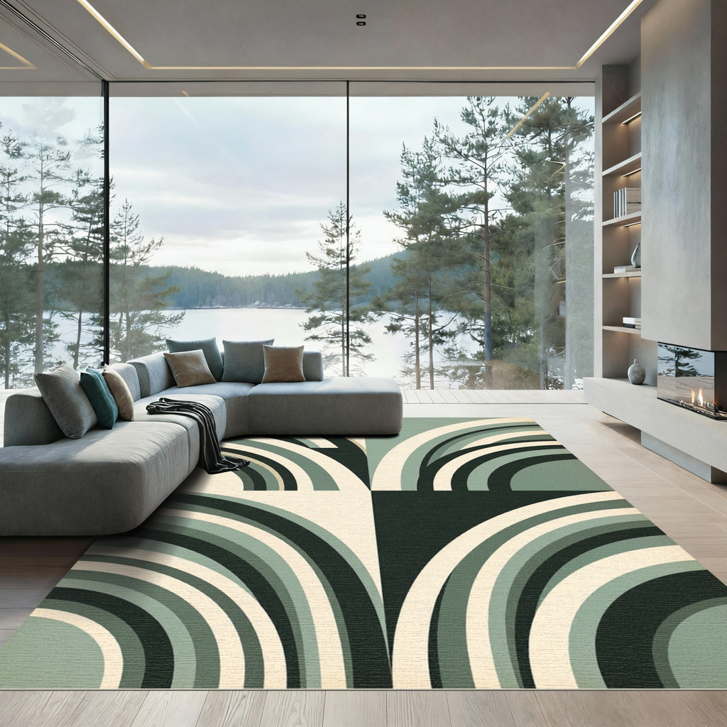 Modern Sage Green Arc Geometric Rug