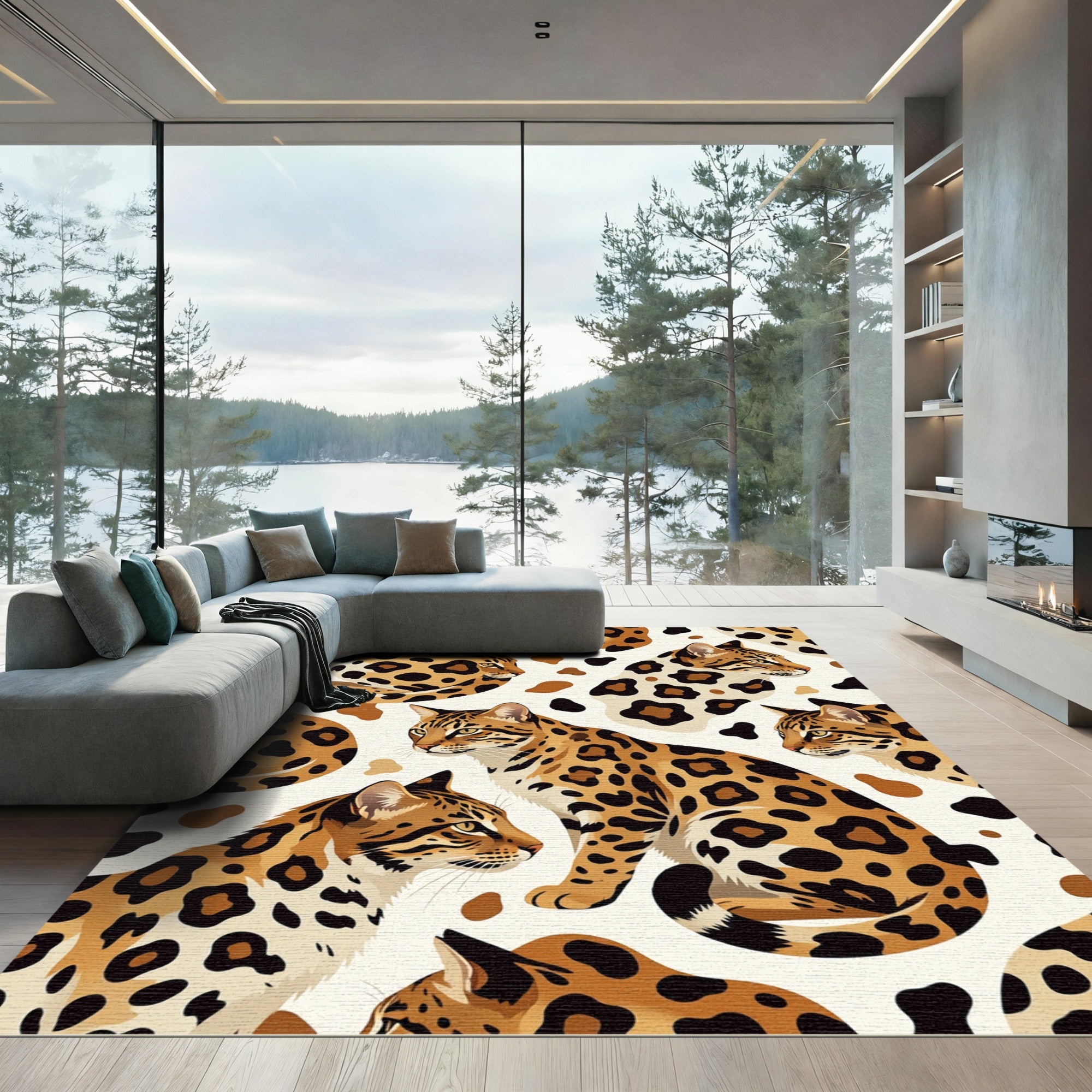 Elegant Leopard Spot Feline Collage Rug