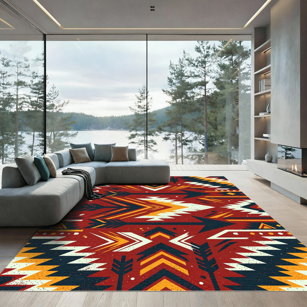Bold Terracotta Arrow Geometric Area Rug