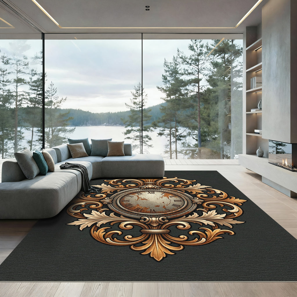Ornate Antique Gold Baroque Clockwork Rug