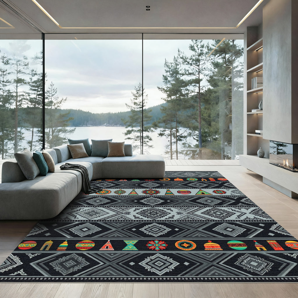Colorful Geometric Tribal Village Accents Rug