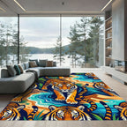 Vibrant Orange Tiger Tropical River Rug