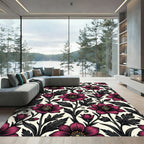 Dramatic Magenta Floral Botanical Scroll Rug