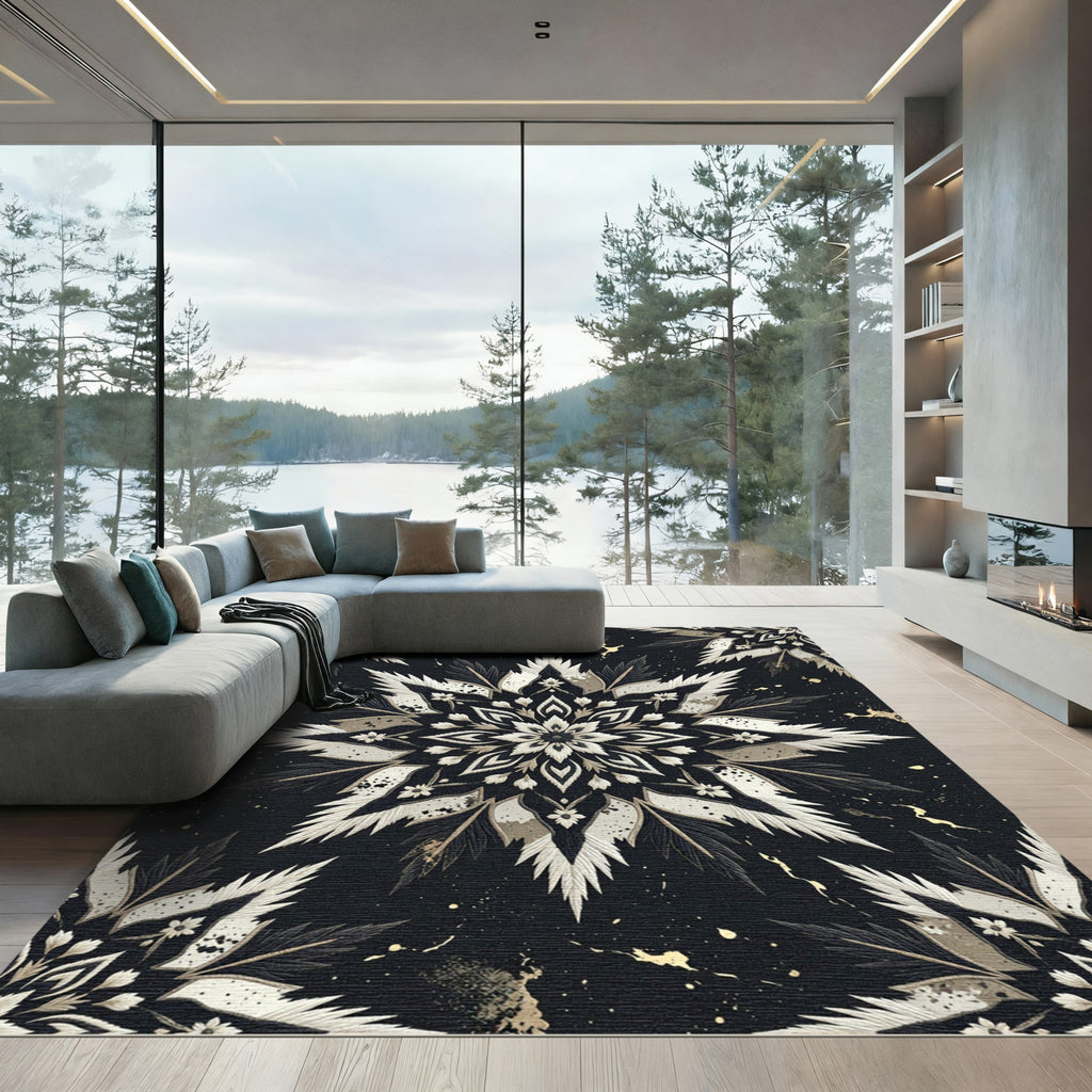 Monochromatic Starburst Ornamental Medallion Rug