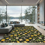 Yellow Meadow Flower Botanical Black Field Rug