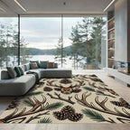 Rustic Woodland Deer Pinecone Earthy Rug
