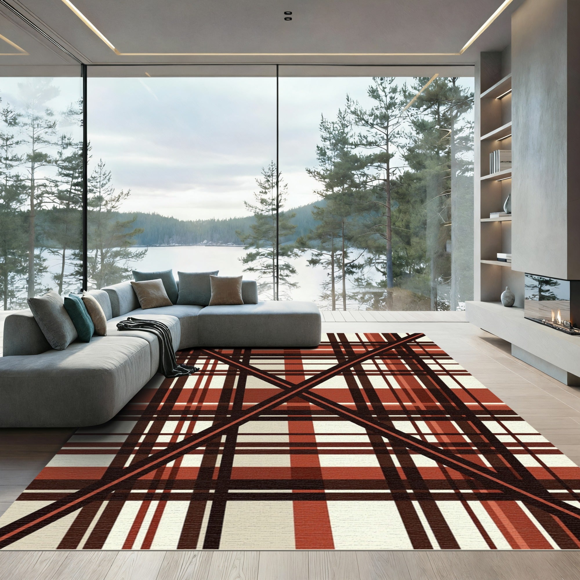 Crimson And Cream Intersecting Plaid Rug