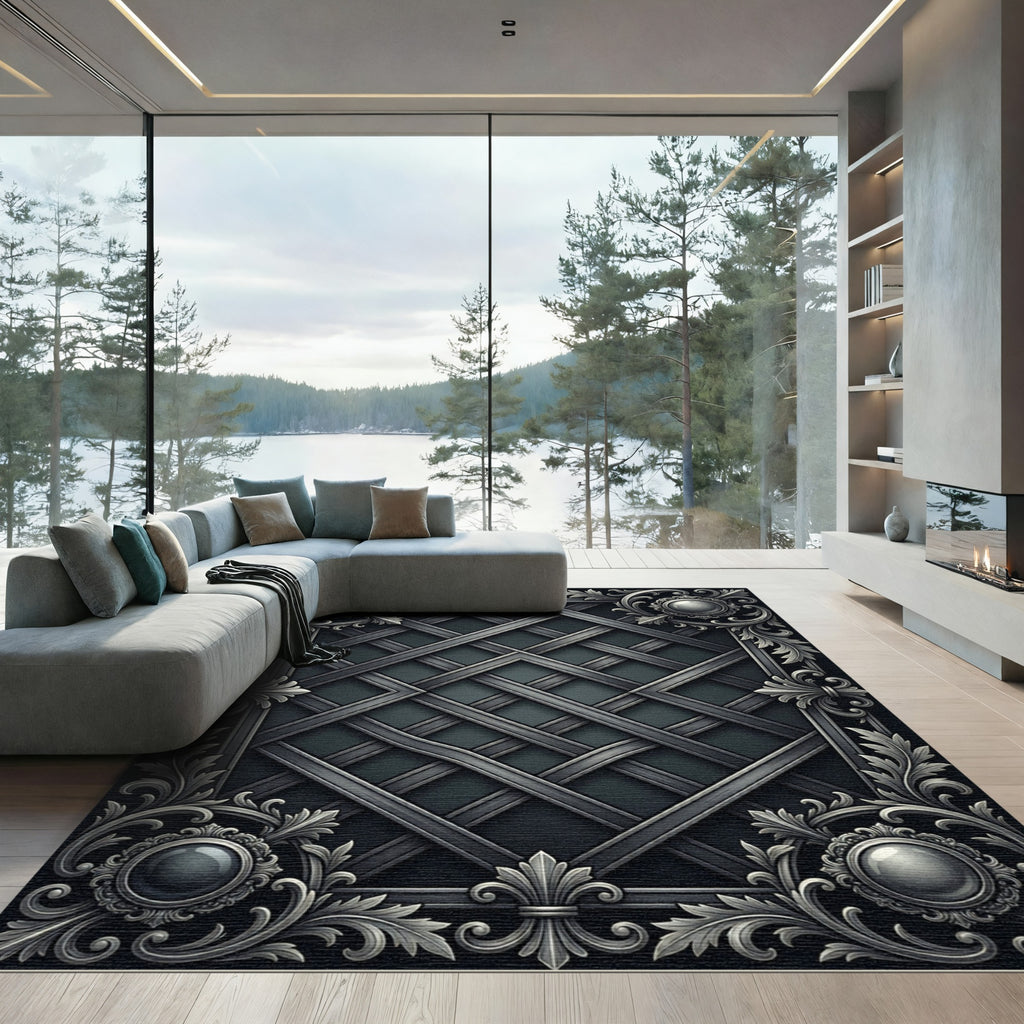 Ornate Gray Cast Iron Lattice Rug