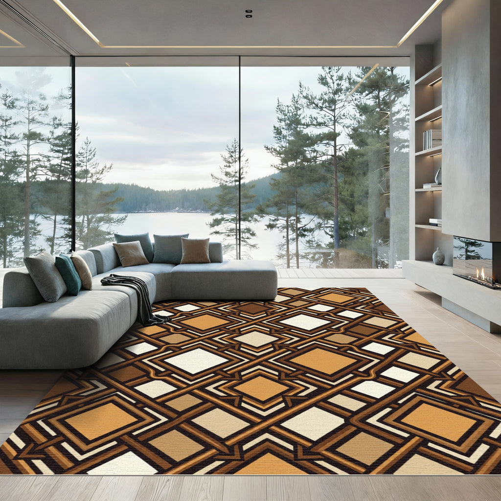 Geometric Earth Tone Linked Square Rug