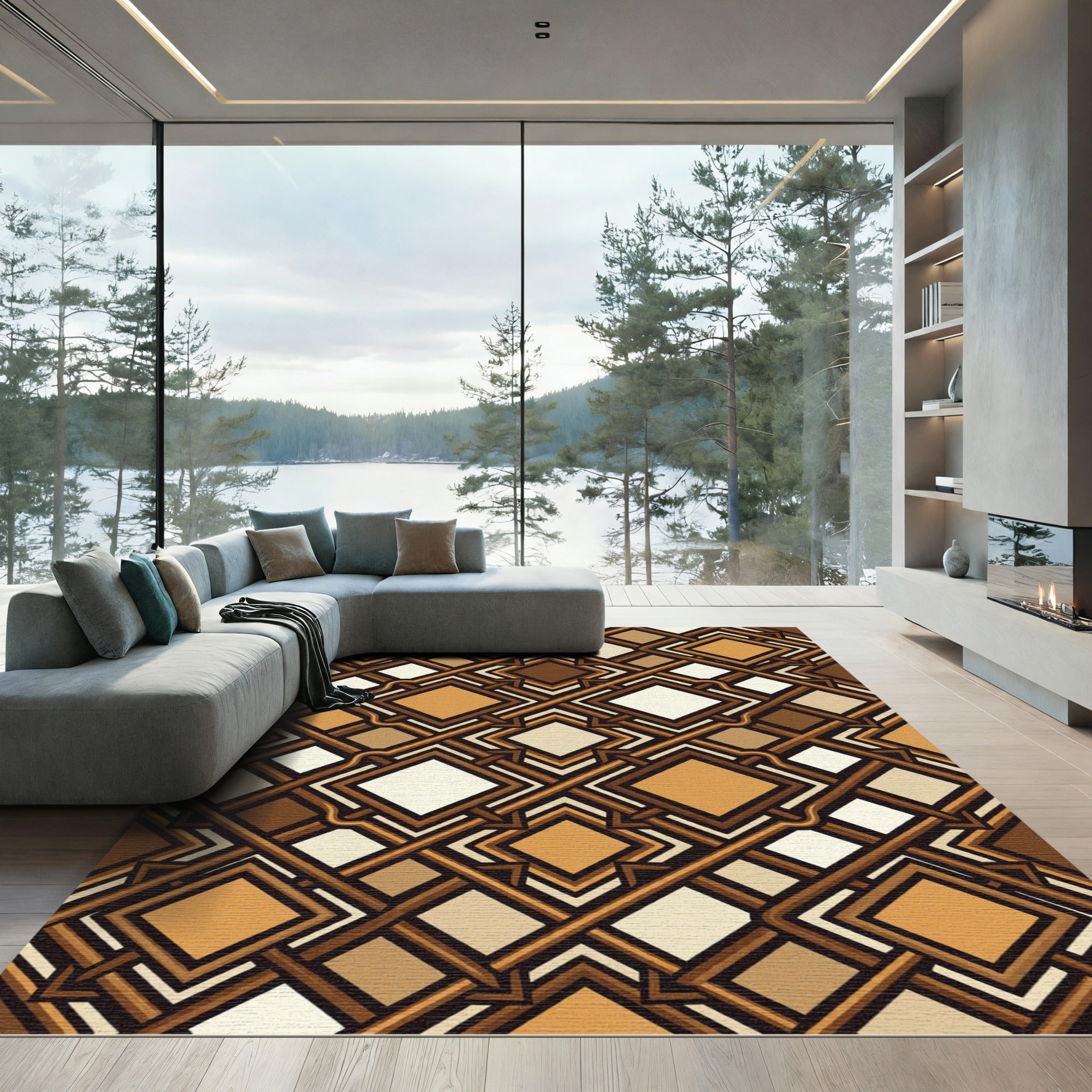 Geometric Earth Tone Linked Square Rug