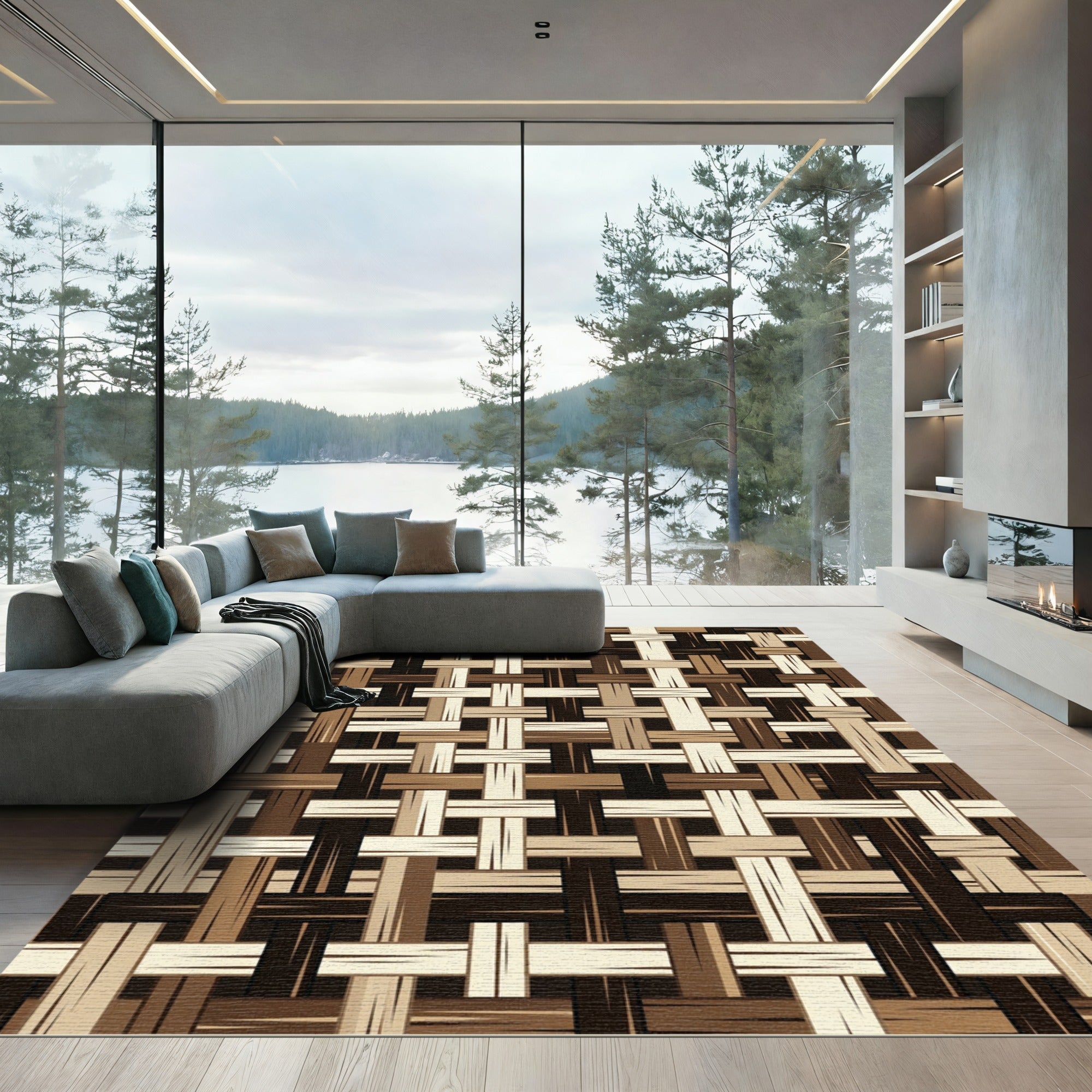 Earthy Tone Woven Grid Rug