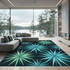 Geometric Teal Green Starburst Art Rug