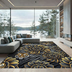 Golden Tiger and Black Floral Medallion Rug