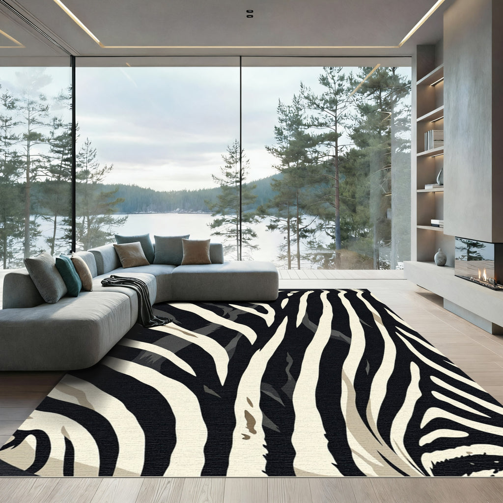 Bold Black Cream Animal Stripes Rug