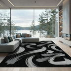 Modern Minimalist Gray Swirling Abstract Strokes Rug