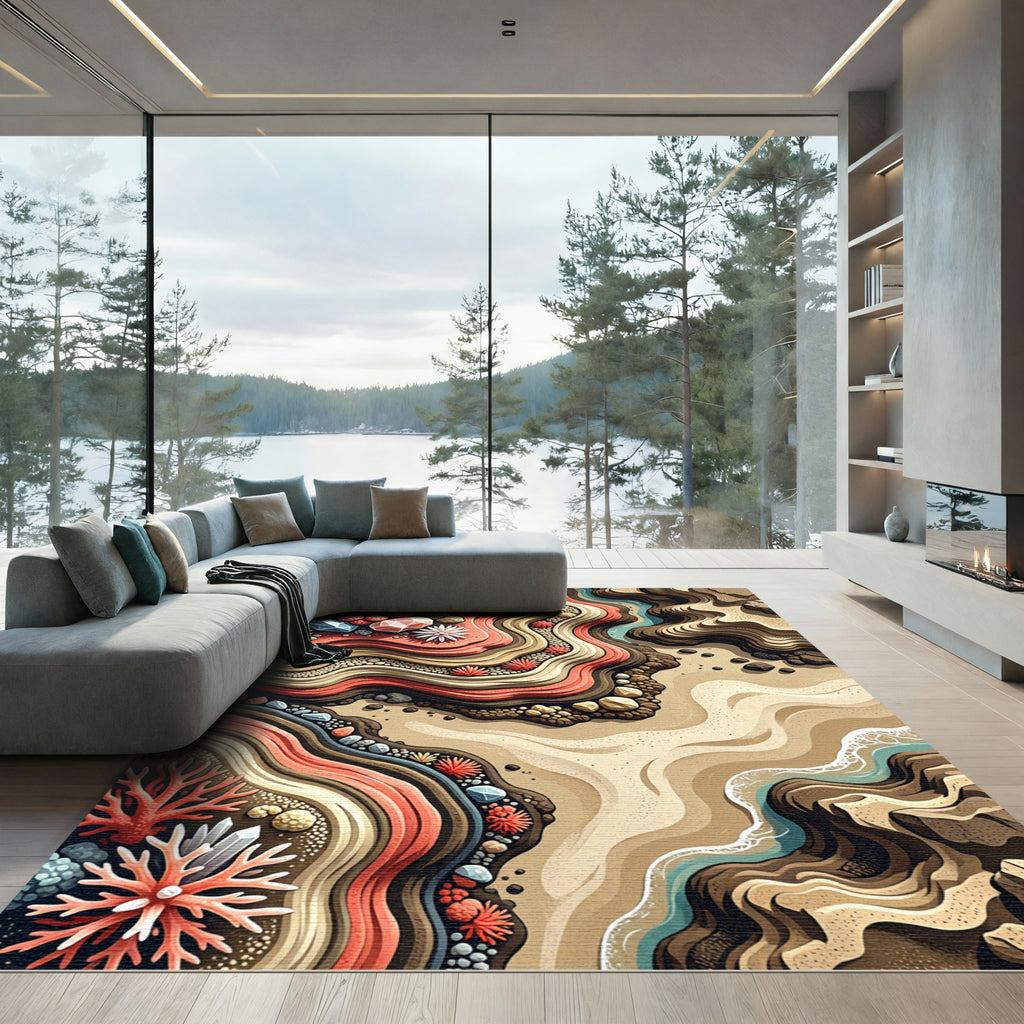 Abstract Coastal Coral Reef Layered Landscape Rug