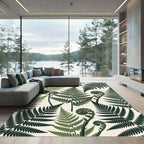 Lush Green Botanical Fern Leaf Layering Rug