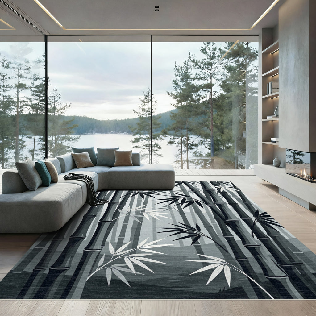 Monochromatic Bamboo Forest Foliage Rug