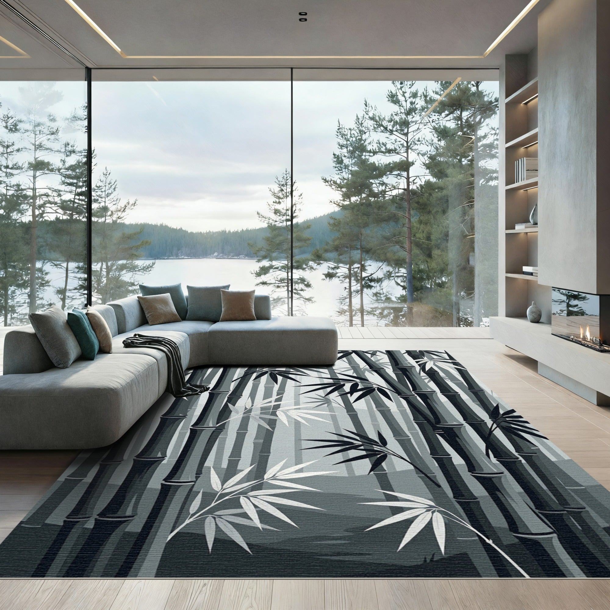 Monochromatic Bamboo Forest Foliage Rug