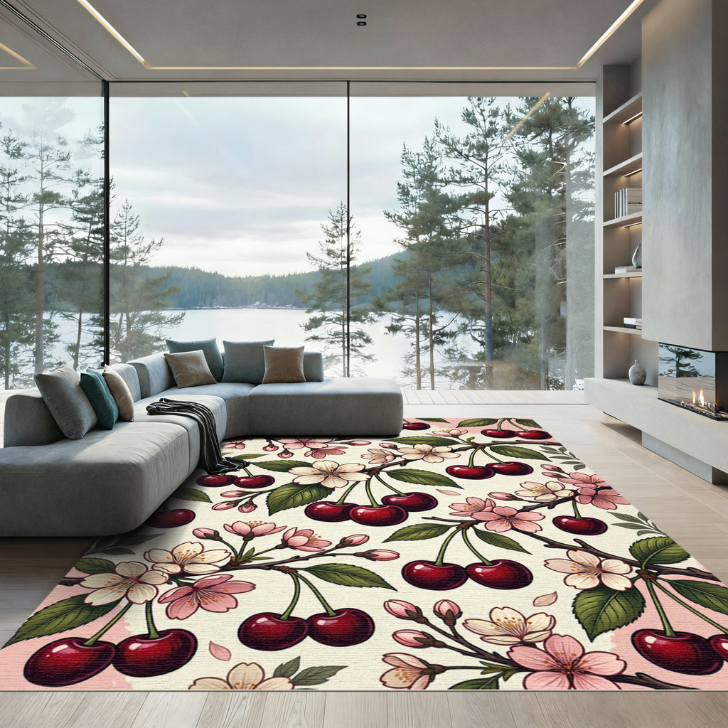 Blossoming Cherry Branch Botanical Art Rug