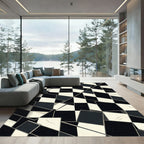 Monochrome Fractured Geometric Checkerboard Art Rug