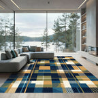 Navy Gold and Olive Plaid Rug
