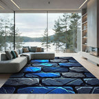 Deep Blue Stone Brick Effect Rug