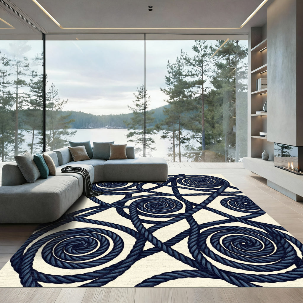 Navy Swirl Rope Intertwine Rug