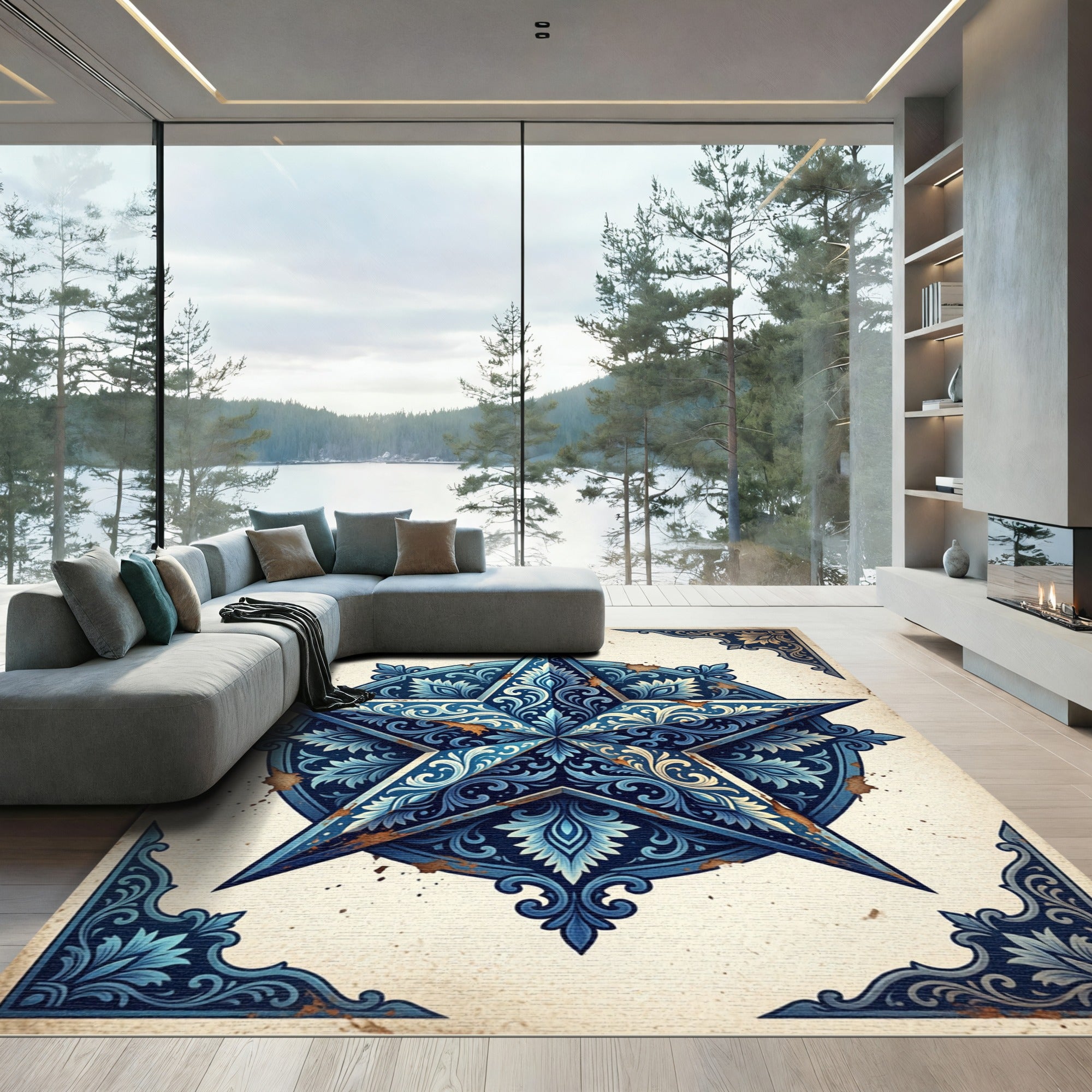 Vintage Navy Ornate Star Medallion Rug