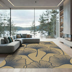 Navy Ginkgo Leaf Beige Background Rug