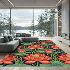 Vibrant Red Lotus Pond Floral Rug