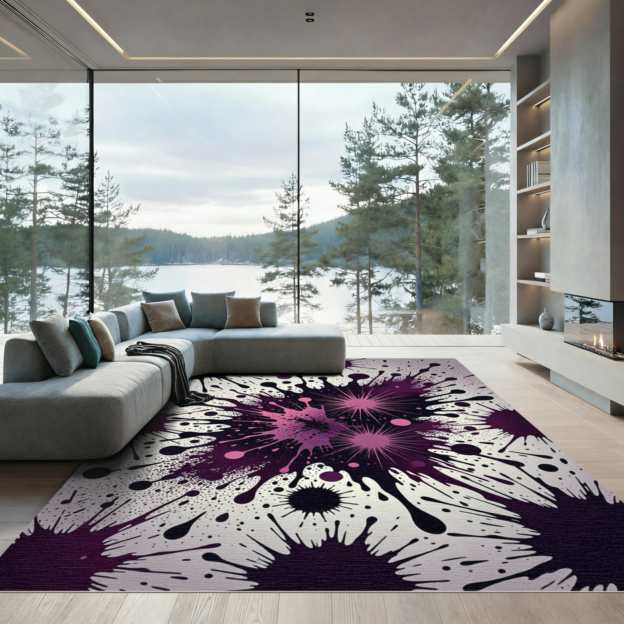 Plum Splatter Burst Abstract Rug