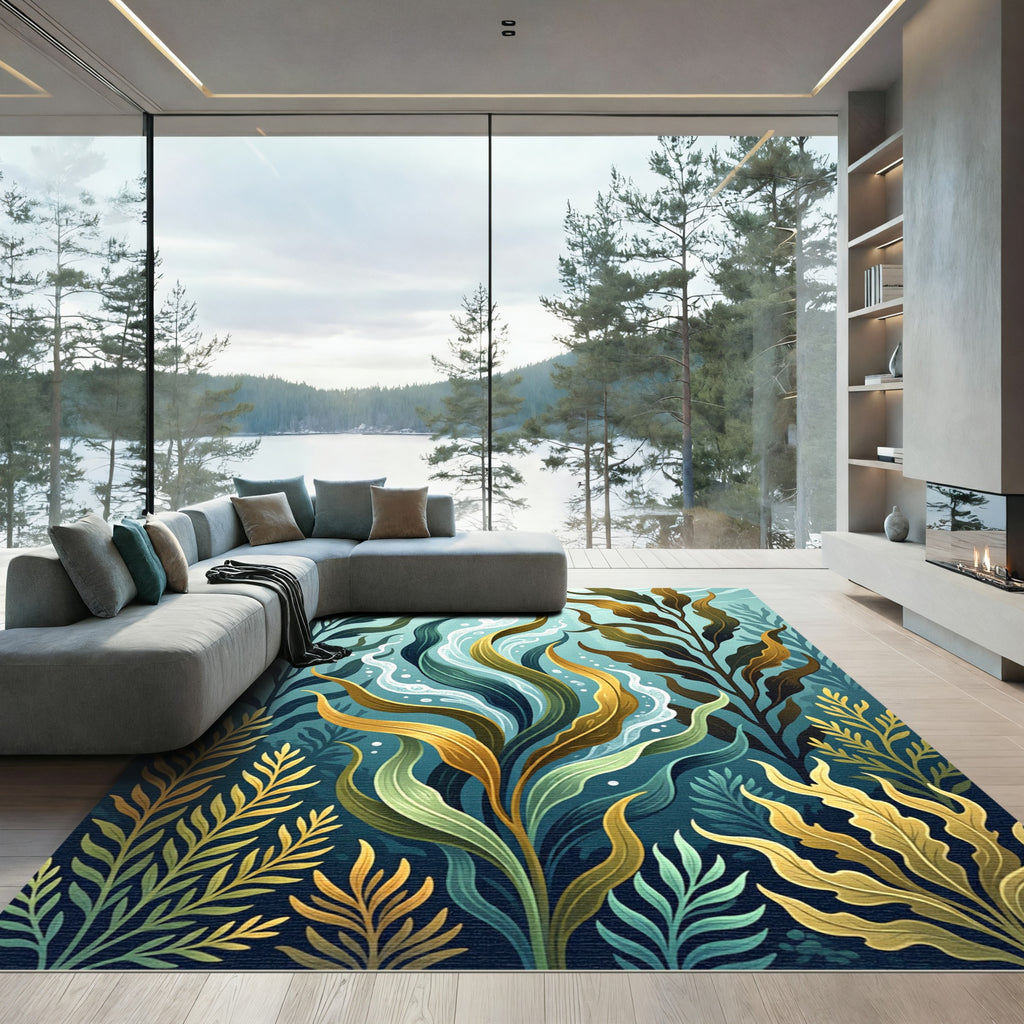 Lush Green and Golden Oceanic Kelp Rug