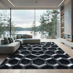 Modern Metallic Silver Geometric Hexagon Rug