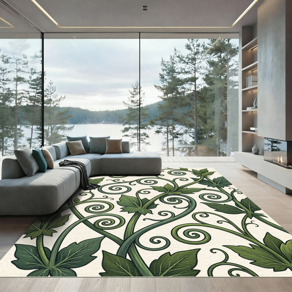 Elegant Verdant Vine Swirl Rug
