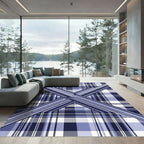 Modern Navy Blue Geometric Plaid Rug