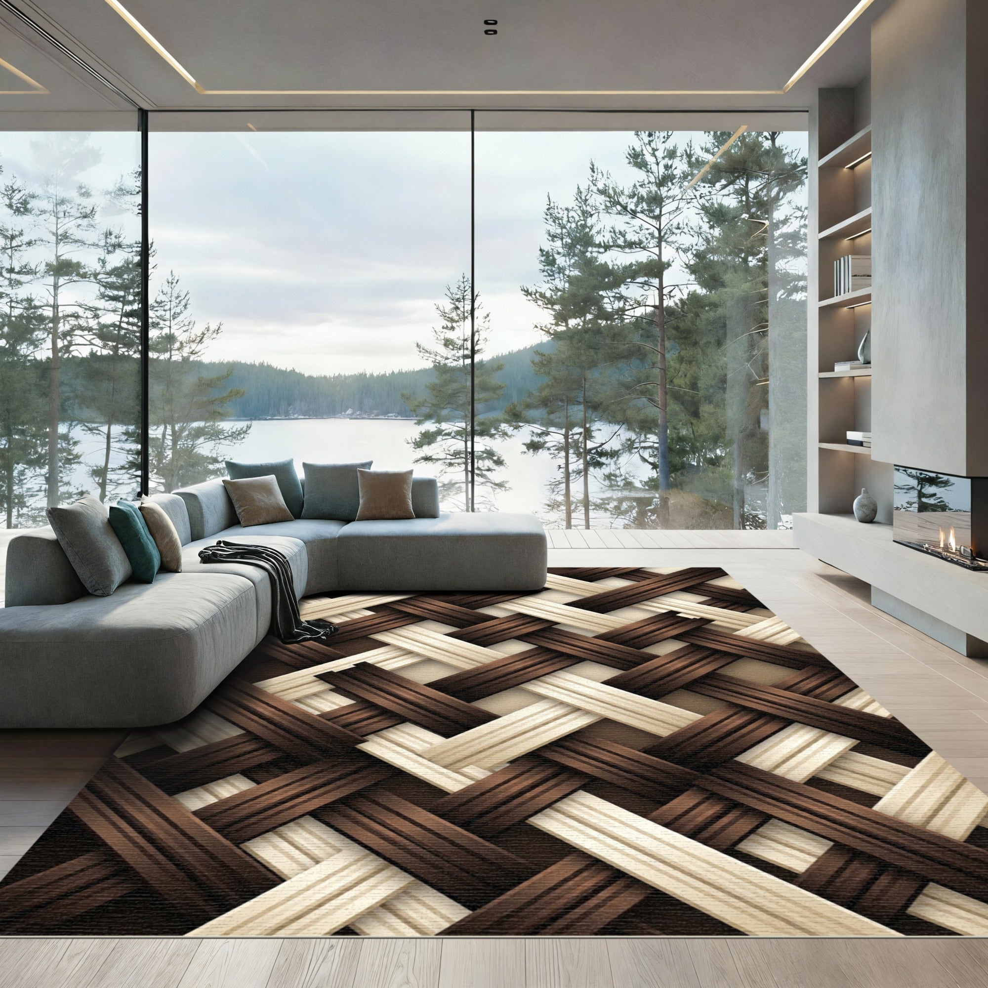 Woven Chocolate and Cream Diagonal Weave Rug