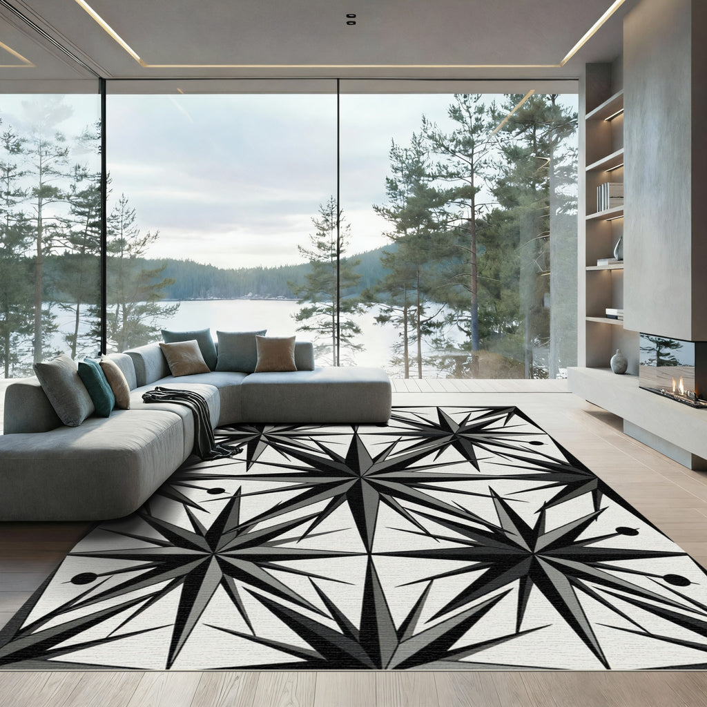 Monochromatic Eight Pointed Star Rug