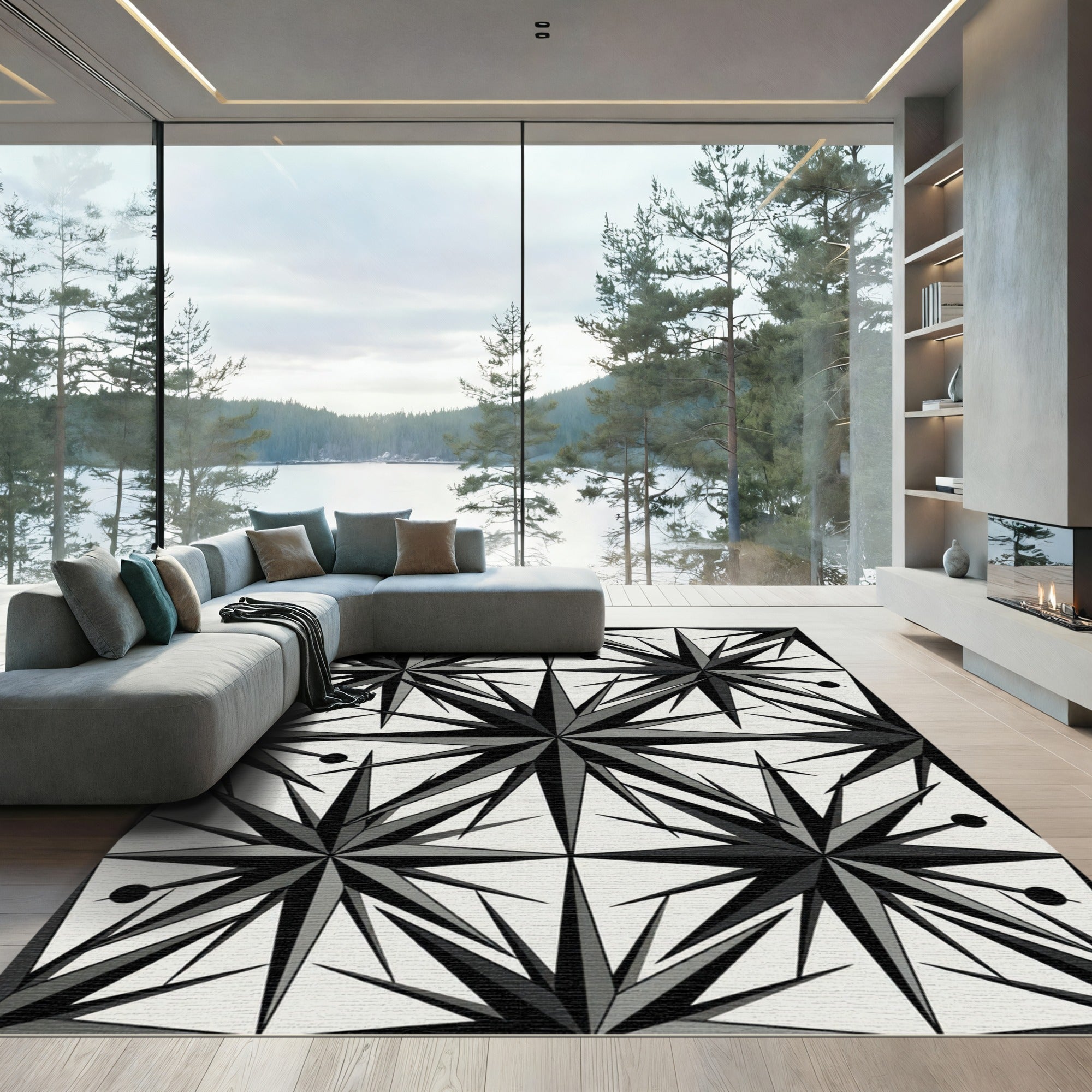Monochromatic Eight Pointed Star Rug